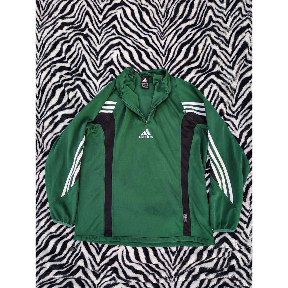 Vintage Y2K Adidas 1/4 Zip Jacket Mens‎ Large Green Black Celtics Center Logo